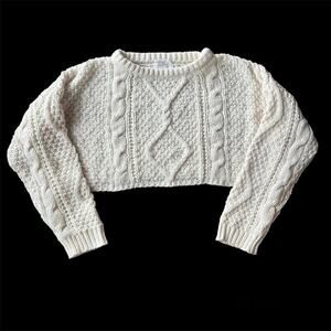 The Native One Cable Knit Sweater Cropped Dropped Shoulder Chunky Ivory Small